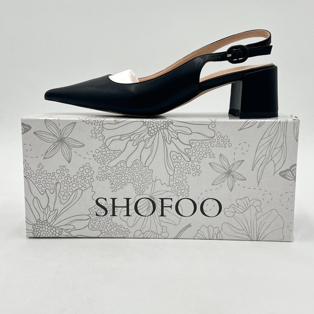 Black Pointed Slingback Block Heel Loafers